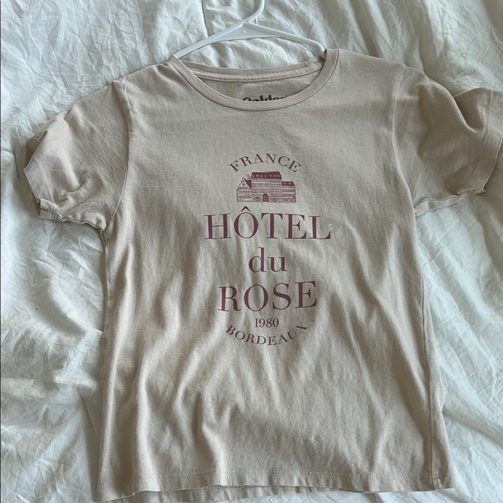 Never worn Beige Graphic Tee with Bordeaux Print